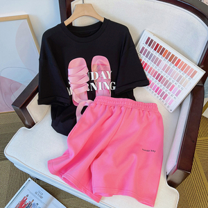 RM15552#纯棉运动短裤套装女夏季设计感小众上衣洋气网红休闲裤子两件套潮
