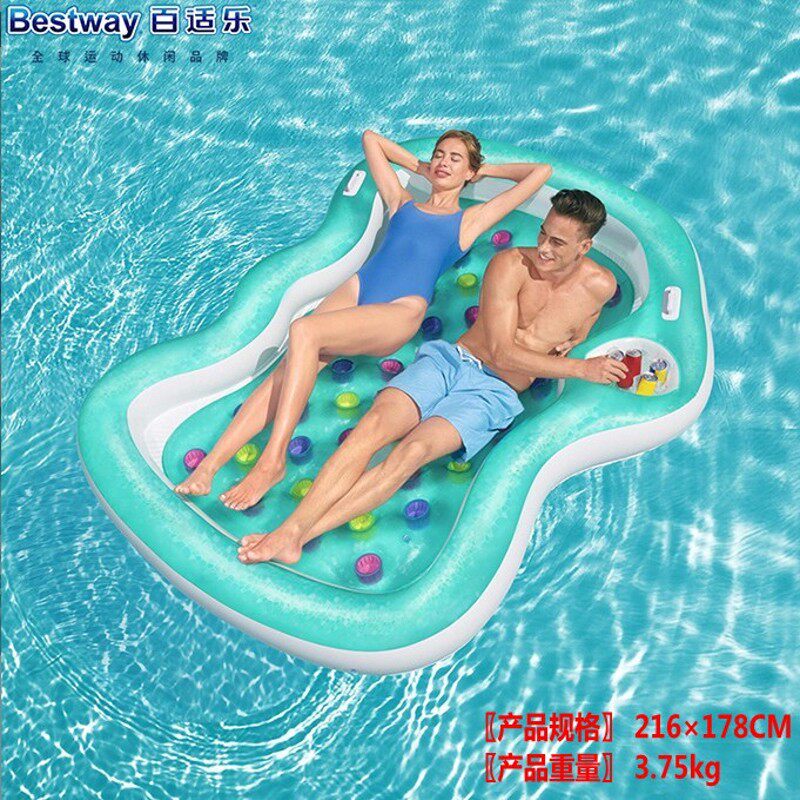 正品双人水上充气躺床 bestway43045浮排 家庭游泳漂流浮床躺椅