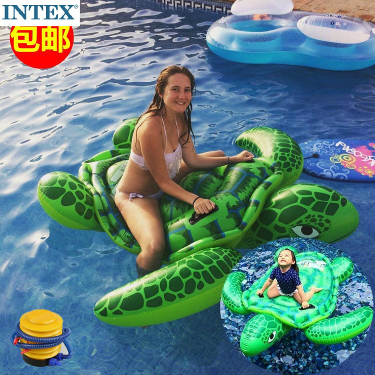 intex出口三人戏水大号充气海龟座骑 亲子度假冲气动物玩具情侣玩