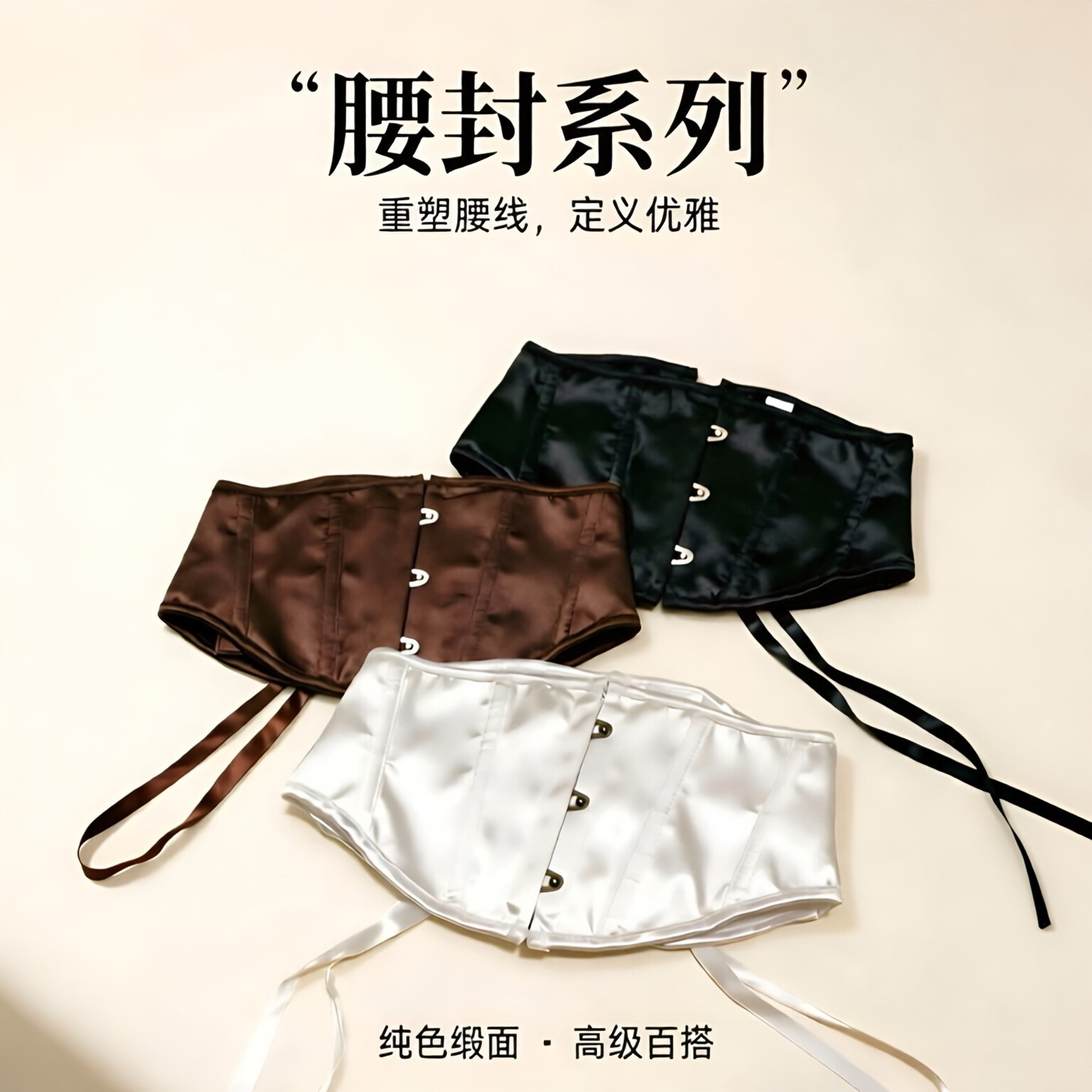 短款缎面鱼骨束腰带收腹带塑形宽腰封配裙子宫廷时尚哥特风洛丽塔