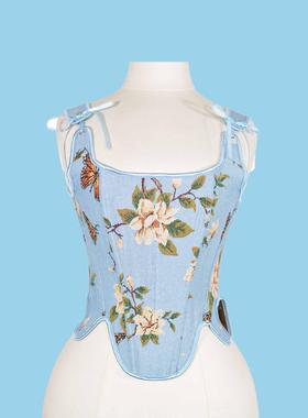 蓝色鱼骨胸衣宫廷法式复古吊带背心外穿束腰修身塑形新中式汉服