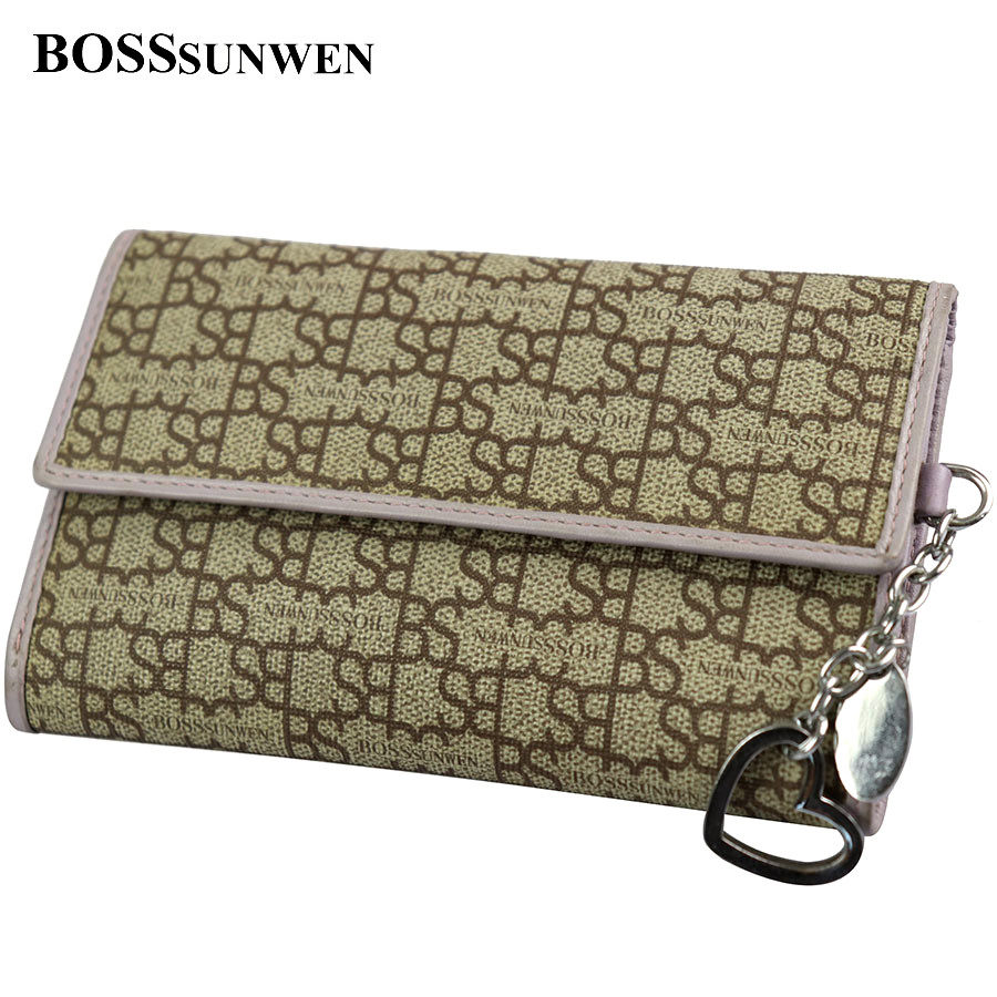 bosssunwen博斯绅威钱包 包邮女中长款三折钱包钱夹s6390