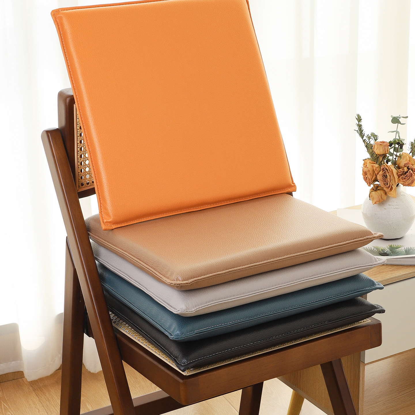 高档双面皮革坐垫餐厅座椅垫子高级感防水防油卡座防滑垫茶桌椅垫
