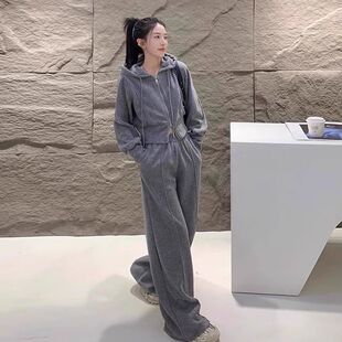 大码洋气减龄运动套装女秋季高级感胖MM连帽卫衣休闲阔腿裤两件套