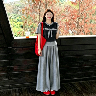大码女装2026夏超火穿搭一整套微胖MM法式短袖上衣阔腿裤两件套装