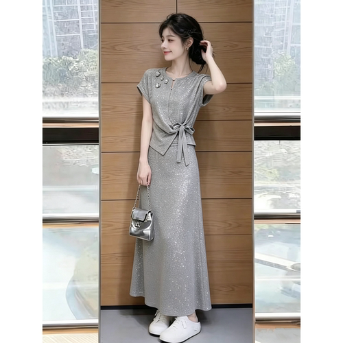 高级感短袖半身裙两件套女胖mm大码夏季减龄时尚遮肉甜美漂亮套装
