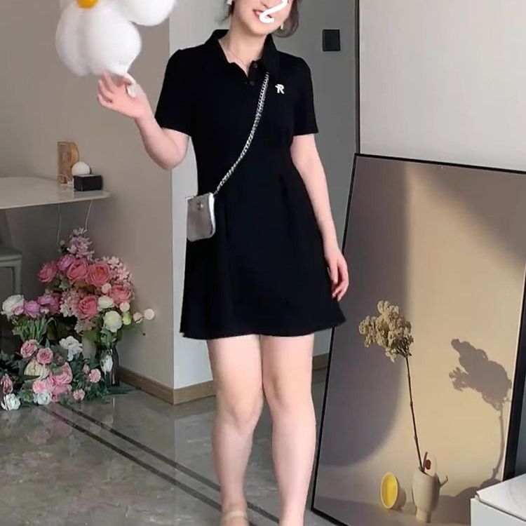 a字连衣裙女夏季新款大码胖mm小个子气质显瘦休闲运动小黑裙240斤