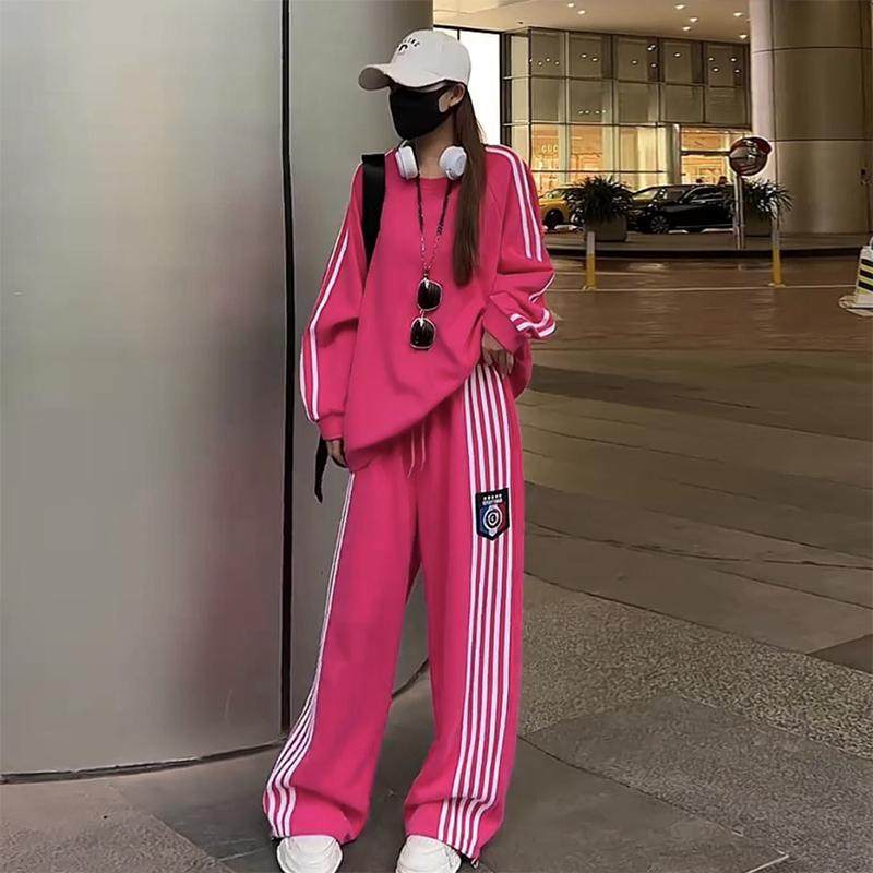 高级感运动休闲卫衣阔腿裤套装女胖mm大码春秋季时尚两件套300斤