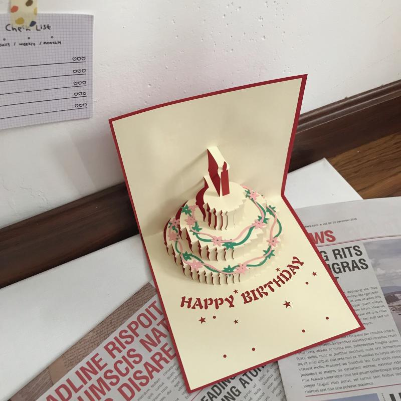 韩风ins立体生日蛋糕祝福生日卡片3D立体创意礼物儿童少女心员工