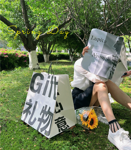 超大号宽底礼物牛皮纸袋手提袋个性创意节日情侣送礼拍照道具