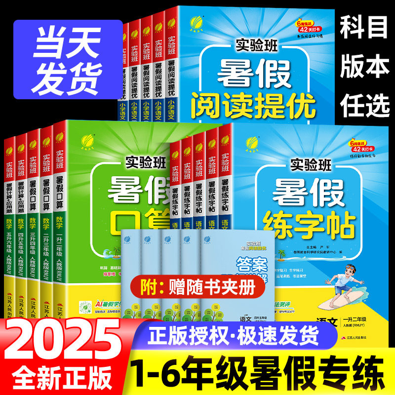 实验班暑假口算阅读练字帖专项训练一升二三四五六年级语文数学暑假作业衔接教材计算应用题阅读理解强化练习册人教北师苏教青岛版