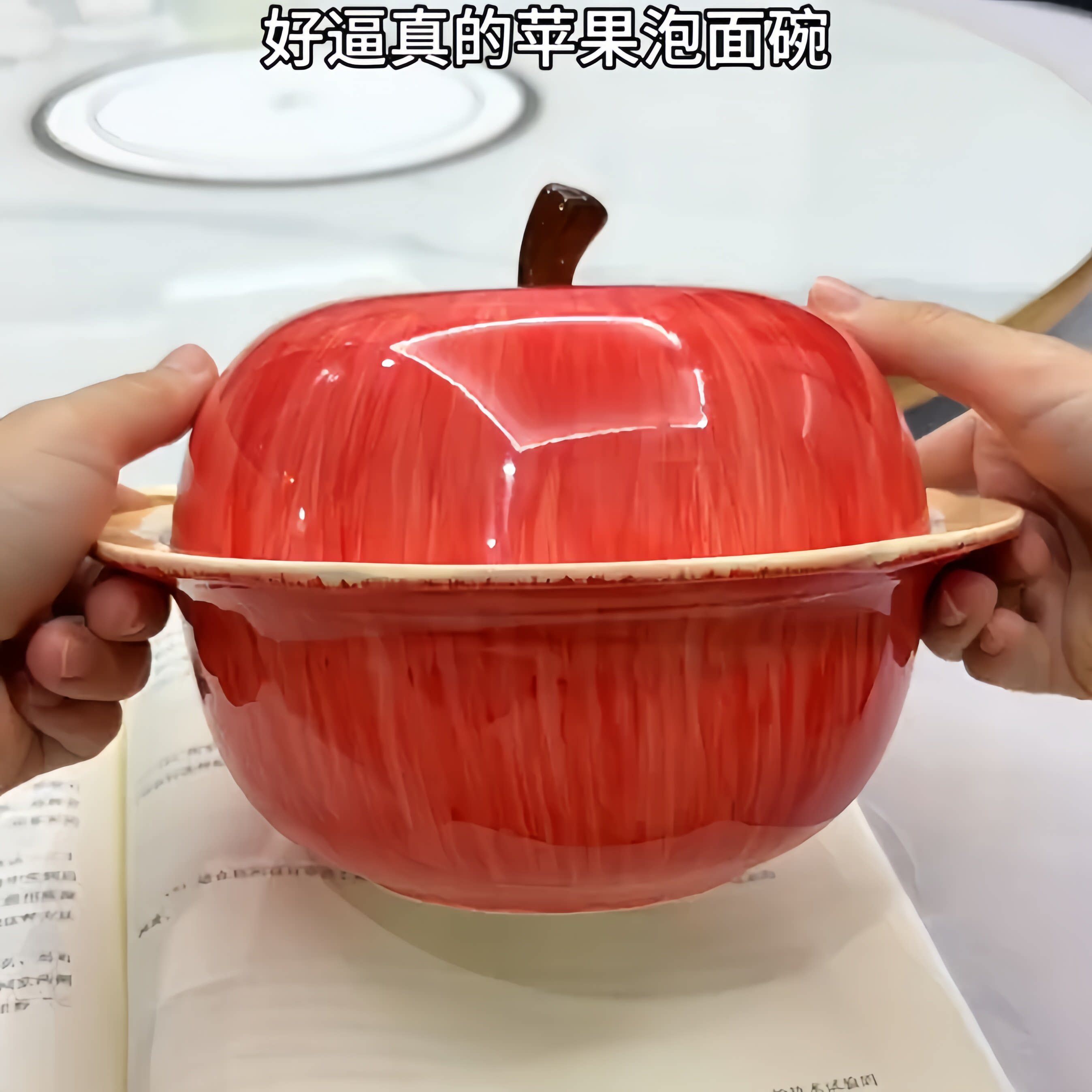 带盖泡面碗手绘釉下彩宿舍学生带盖陶瓷碗高颜值大容量可爱餐具碗