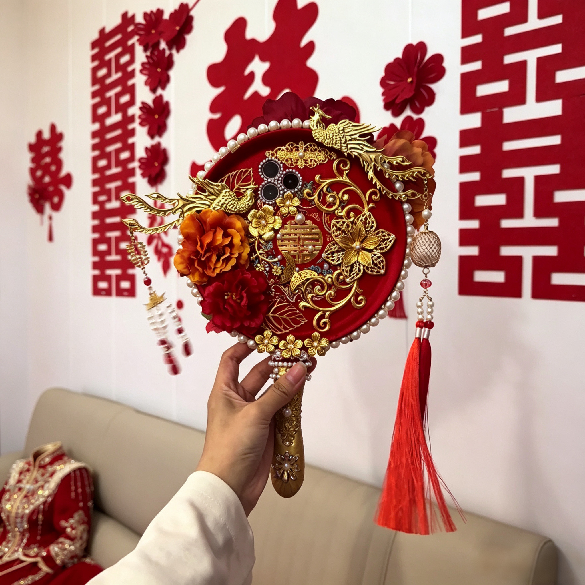 平底锅手机壳团扇新娘婚图片