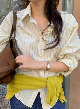 2025秋冬love-minuet时尚百搭简约条纹宽松式翻领长袖棉料女衬衫