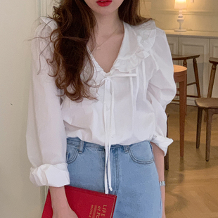纯棉女衬衫 百搭简约文艺范大翻领长袖 love_minuet时尚 2021夏季