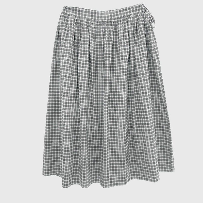 2025夏季东大门时尚百搭简约文艺范格子松紧腰系带A字型女半身裙