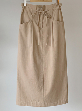 秋冬新款CRKO正品百搭简约松紧腰抽绳棉料女半身长裙