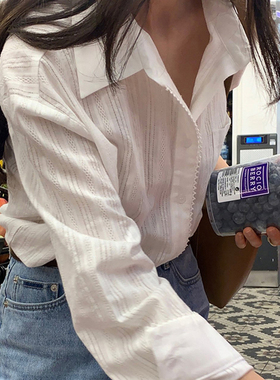 25春夏love-minuet时尚百搭简约文艺范棉料宽松暗条纹翻领女衬衫