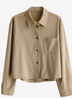 2024冬季cherrykoko时尚百搭简约复古休闲范翻领长袖宽松女衬衫