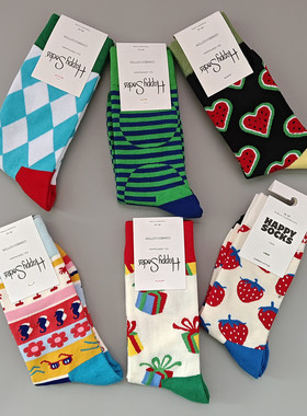 新款happysocks女袜潮牌四季百搭男女中筒嗨皮袜子外穿个性棉袜子