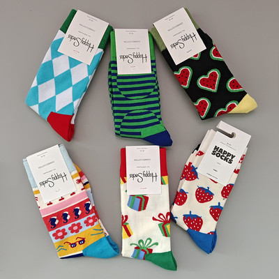 新款happysocks女袜潮牌四季百搭男女中筒嗨皮袜子外穿个性棉袜子