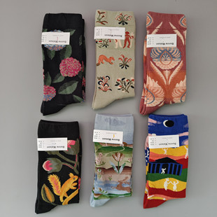 新品Bonne Maison法国潮袜时尚百搭中筒袜女复古油画风小众潮袜
