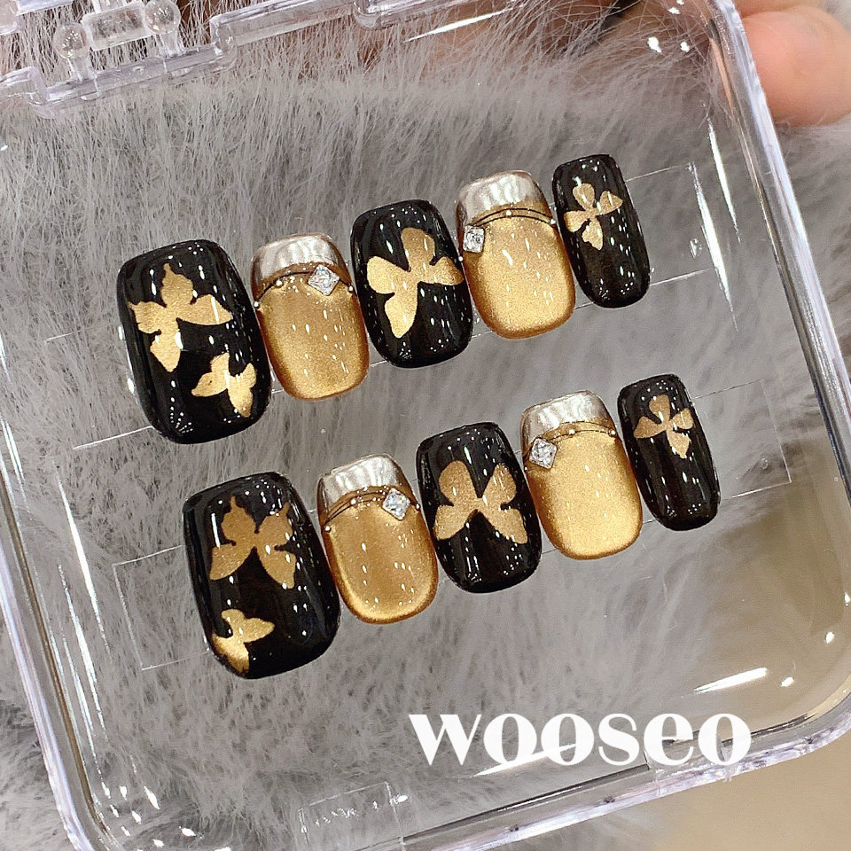 金色猫眼穿戴甲短款秋冬高级感手工指甲贴片2026新款黑色穿戴美甲,彩妆/香水/美妆工具,穿戴甲/甲片,淘宝优惠券,粉丝福利购,淘宝优惠卷