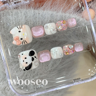 脚指甲贴片 爆款 可爱穿戴甲脚高级感显白纯手工甲片穿戴式 2025新款