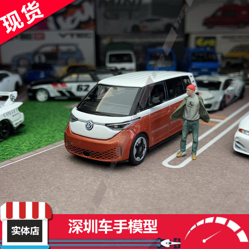 现货 MINIGT 1:64 1061 大众ID.Buzz 糖果白/活力橙 合金车模