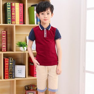 男童夏季 儿童学生运动吸汗校服上衣 短袖 纯棉t恤中大童翻领polo衫