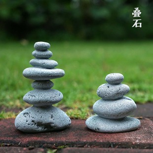 叠石仿真禅意假山石头摆件中式日式园艺盆景花卉枯山水微景观造景