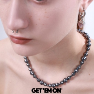 ONBrand原创高级感暗黑情侣珍珠Rocky嘻哈男女串珠美式 锁骨项链