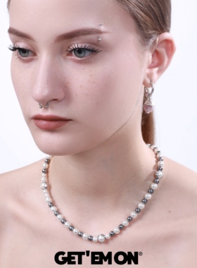 GetEmON原创高级感叠戴小众天然珍珠钛钢拼接男女串珠锁骨项链