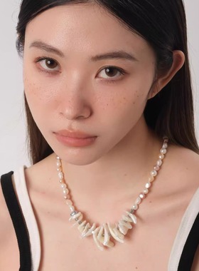 GetEmON原创高级感异形情侣贝壳珍珠拼接嘻哈男女美式锁骨项链