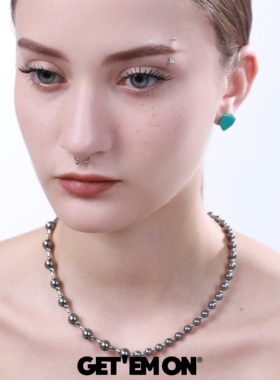 GetEmON原创高级感叠戴小众天然珍珠钛钢拼接男女串珠锁骨项链