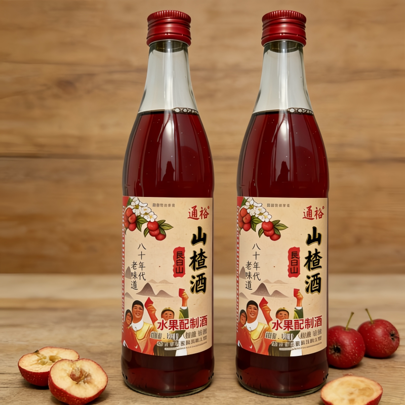 通裕通化山楂酒老味道果酒5度500ml玻璃瓶酸甜口感低度微醺果味酒