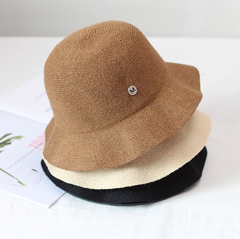 韩国渔夫帽女夏季休闲百搭棉麻针织帽波浪边遮阳字母帽可折叠礼帽