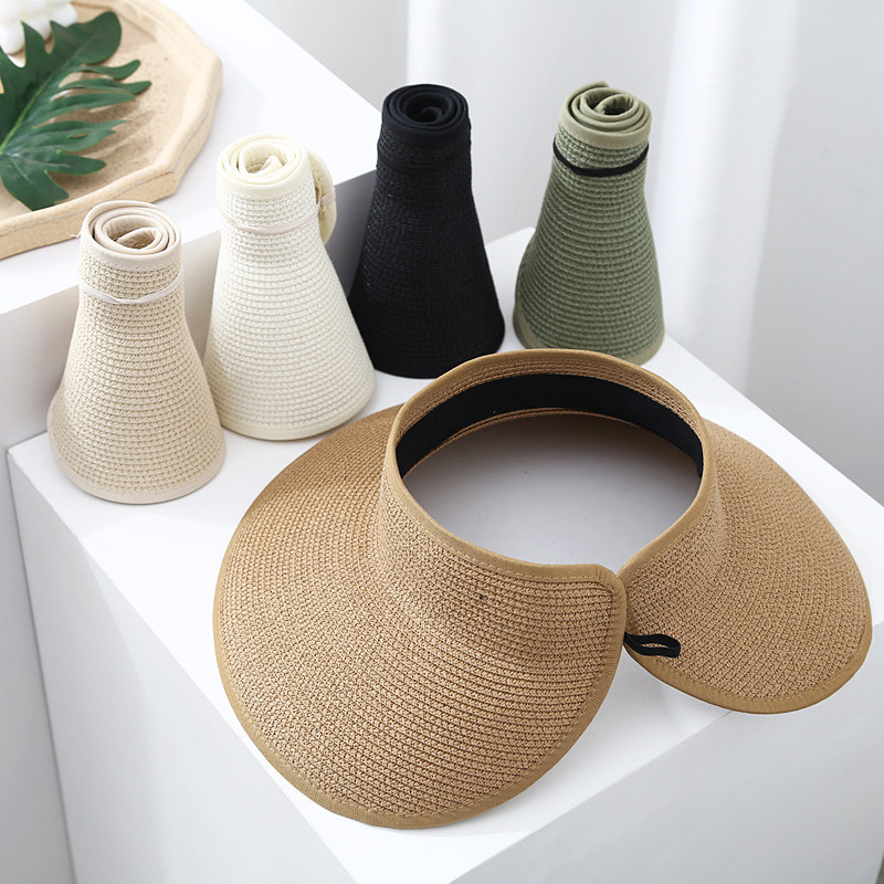 空顶沙滩大沿草帽女海边度假防紫外线遮阳帽可折叠便携无顶遮阳帽