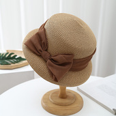 法式 赫本风蝴蝶结草帽复古遮阳渔夫帽女甜美可折叠出游帽防晒盆帽