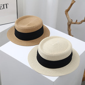 2025新款 遮阳草帽女夏天小清新防晒帽度假沙滩法式 短檐平顶小礼帽