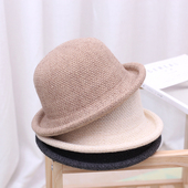 帽子女显脸小复古羊毛小礼帽秋冬卷边毛呢帽百搭短檐渔夫帽女盆帽