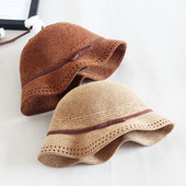 日系渔夫帽子女休闲百搭文艺蝴蝶结折叠礼帽韩版 防晒棉麻针织盆帽