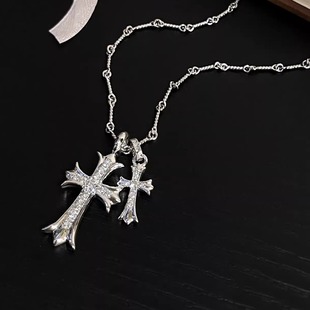 PT950铂金镶培育钻石双十字架项链 20.5克左右