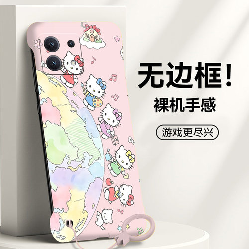 送挂环可爱凯蒂猫适用红米note13手机壳note14pro无边框note12散热Turbo4pro/3新款半包11e薄11tpro+硬Note10