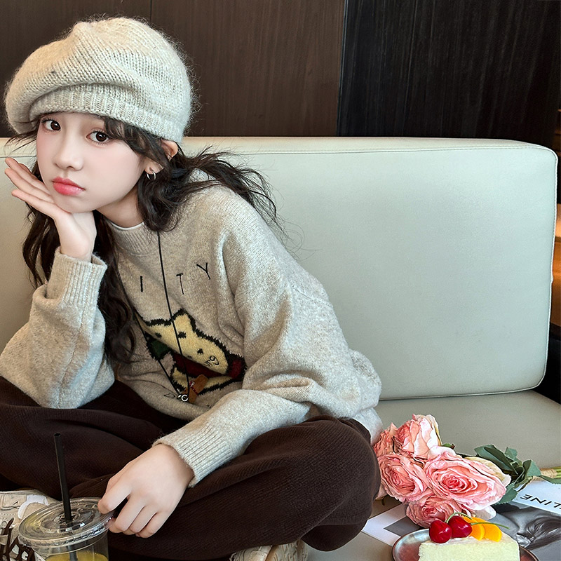 儿童毛衣女款2025新款女童洋气时髦秋冬大童女孩长袖针织衫冬加厚