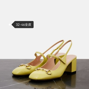 凉鞋 41一43包头百搭粗跟女鞋 大码 女夏季 高跟鞋 42姜黄色真皮凉鞋