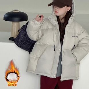 女童羽绒棉服冬季韩版高级感字母印花连帽外套中长款加厚保暖棉衣