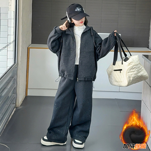 女童套装2025新款秋冬装洋气时髦中大童韩版星空帽衫加绒两件套装