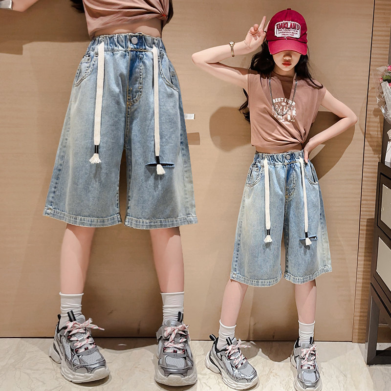 女童夏季裤子破洞牛仔短裤薄款中大童女孩休闲中裤儿童百搭五分裤