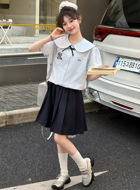 JK学院风女童夏季娃娃领百褶套装